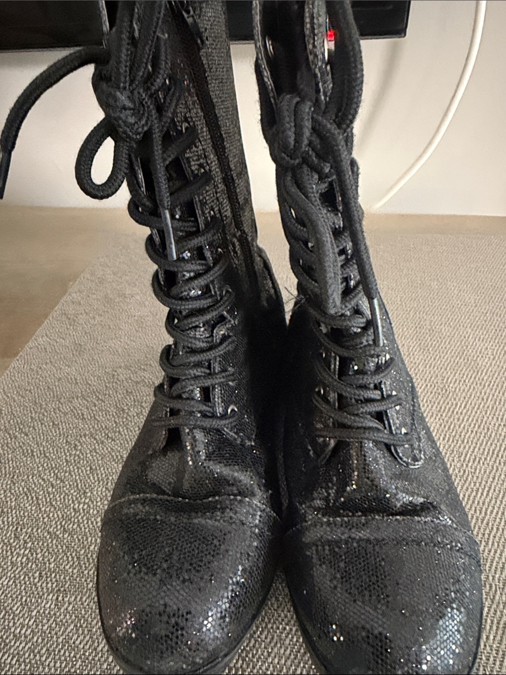 Weissman Black Glitter Lace-Up Women's Boots